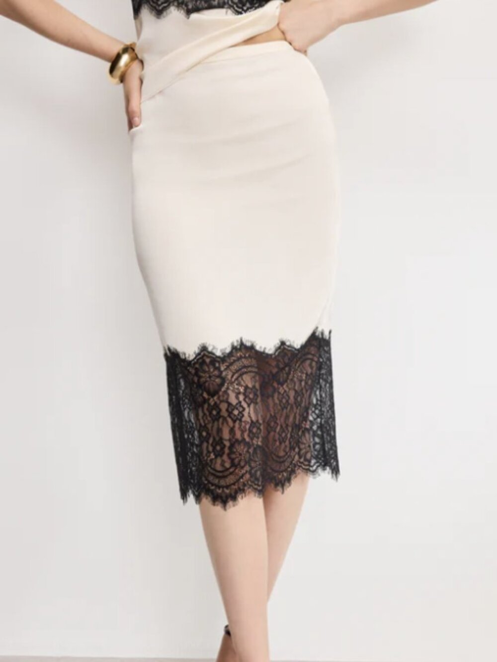 Good American Satin Lace Midi Skirt